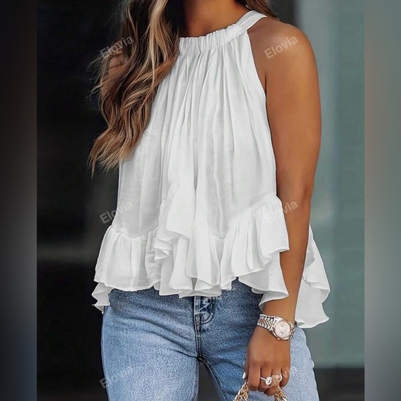 Halo & Harley Tops - Elegant White Ruffle Top